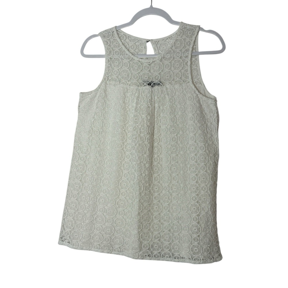 A Pea in the Pod Maternity‎ Top Small Womens White Cream Blouse Lace Sleeveless